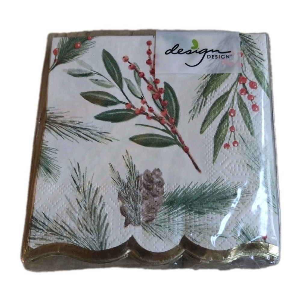 Design Design Triple Ply Paper Napkins Foil Lined Cocktail Beverage Holiday New